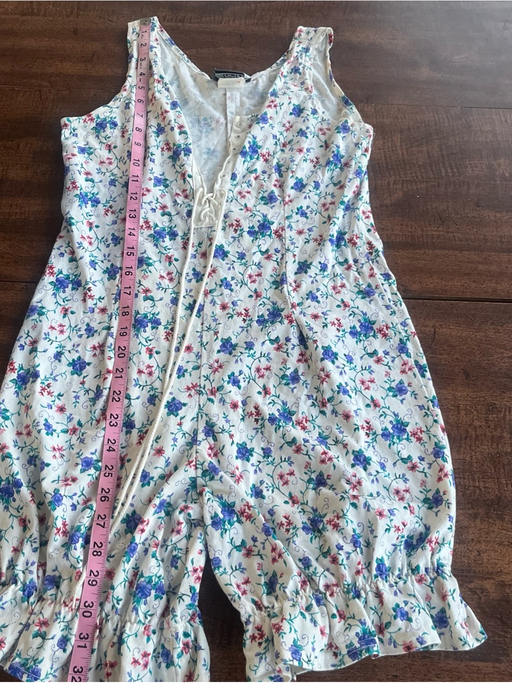 VNTG Rave Floral Romper Small Cottagecore Prairie Fairycore Lace Up ruffle leg - Picture 7 of 7